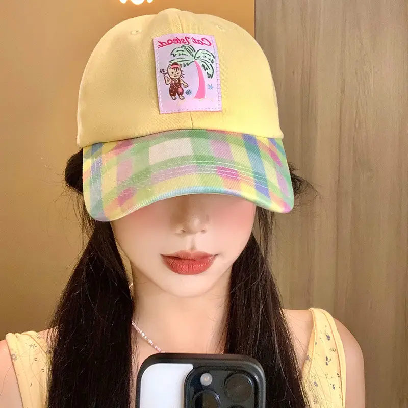 Korean Style Plaid Baseball Cap for Women - Image 5