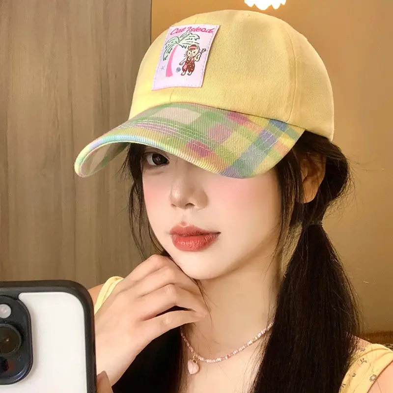 Korean Style Plaid Baseball Cap for Women - Image 7