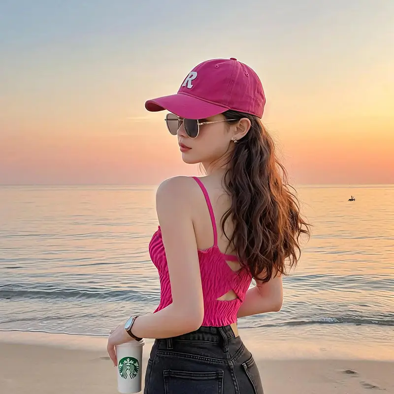 2025 Korean Style Pink Baseball Cap with Wide Brim - Image 12