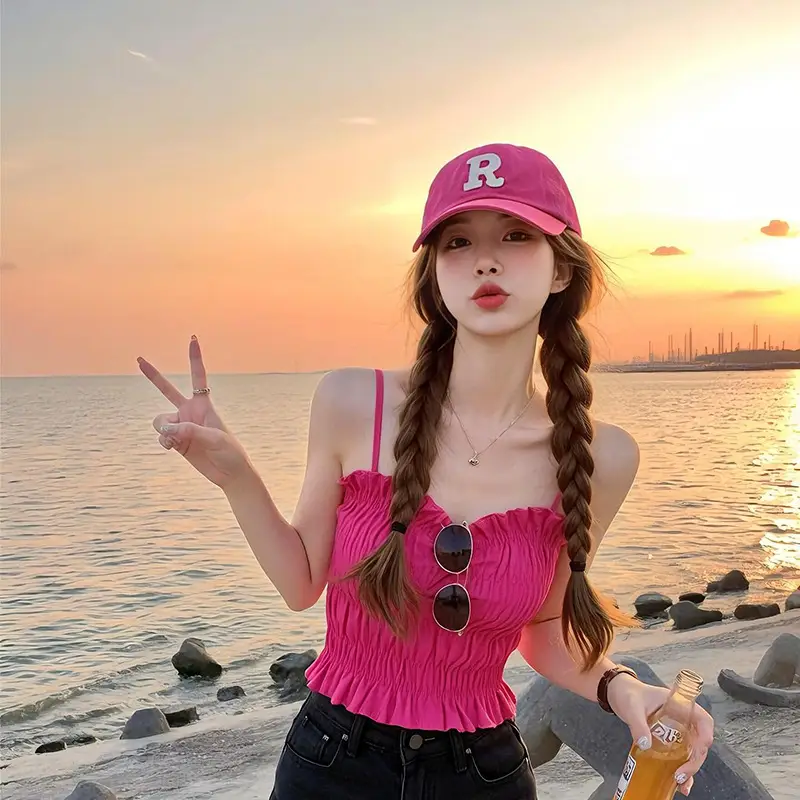 2025 Korean Style Pink Baseball Cap with Wide Brim - Image 13