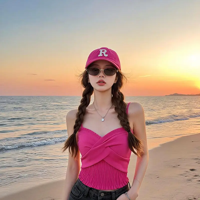 2025 Korean Style Pink Baseball Cap with Wide Brim - Image 14