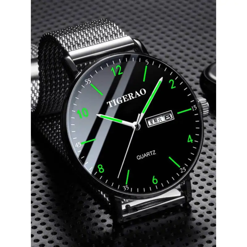 Men's Luminous Quartz Watch with Green Dial - Image 11