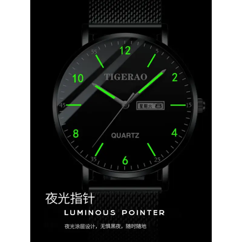 Men's Luminous Quartz Watch with Green Dial - Image 12