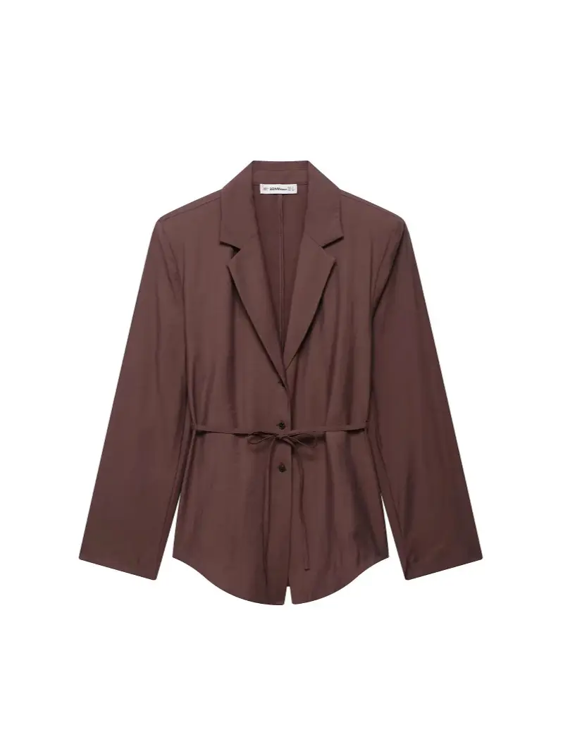 Women's Belted Suit Jacket & Shorts Set Brown - Image 2