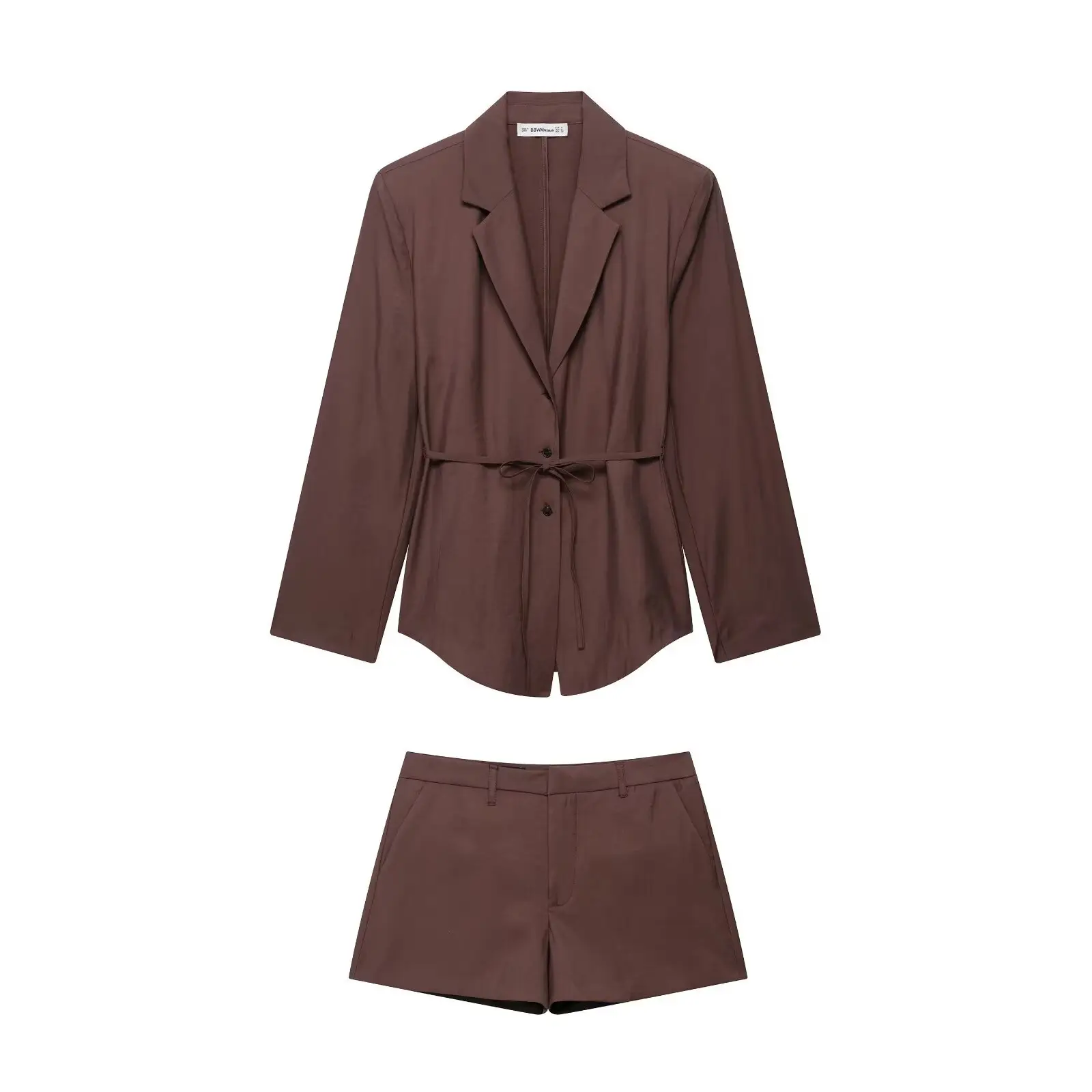 Women's Belted Suit Jacket & Shorts Set Brown — feature 3