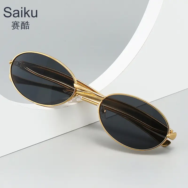 Oval Metal Sunglasses for Women Men High End Fashion Driving - Image 9