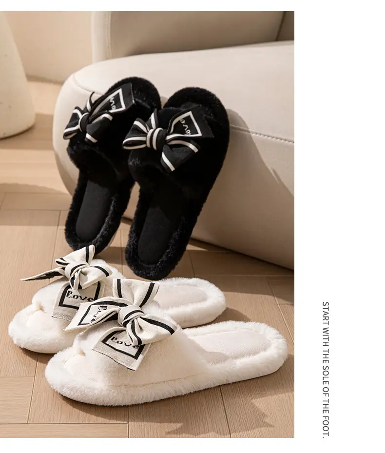 Furry Open-Toe Cross-Border Love Bow Women's All-Season Home Wooden Floor Cotton Slippers Furry Slippers — feature 16