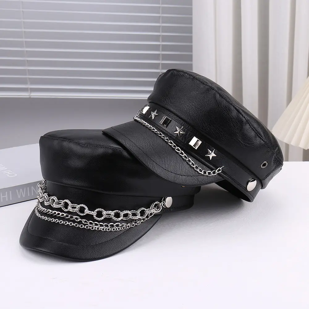 Black Leather Chain Strap Heel Sandals for Women - Image 12