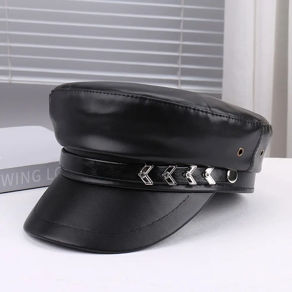 Black Leather Chain Strap Heel Sandals for Women - Image 2