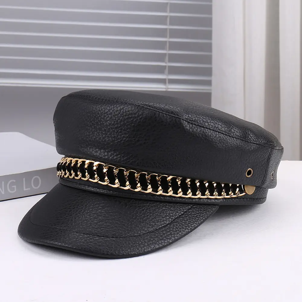 Black Leather Chain Strap Heel Sandals for Women - Image 3