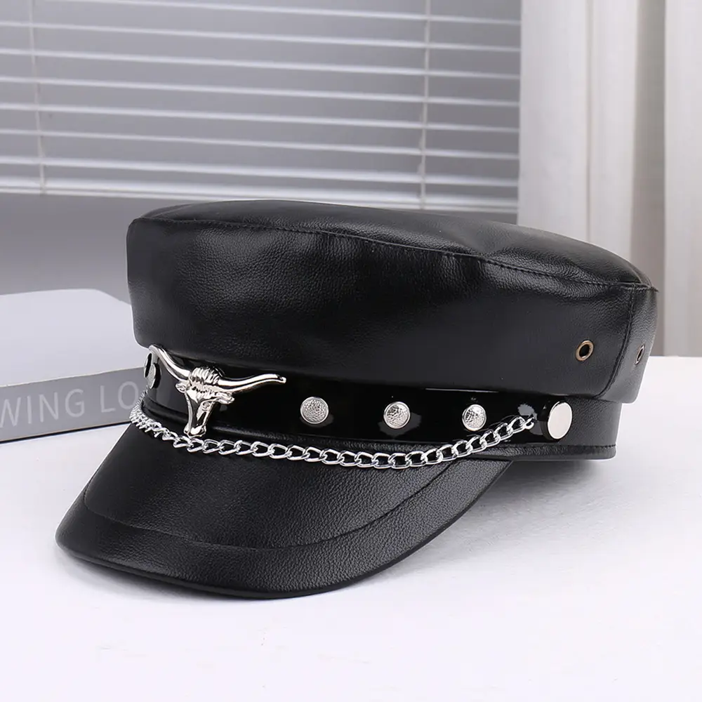 Black Leather Chain Strap Heel Sandals for Women - Image 4