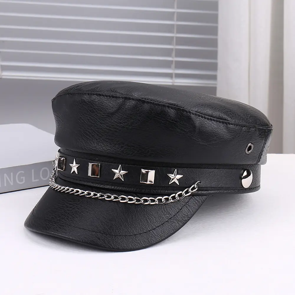Black Leather Chain Strap Heel Sandals for Women - Image 6