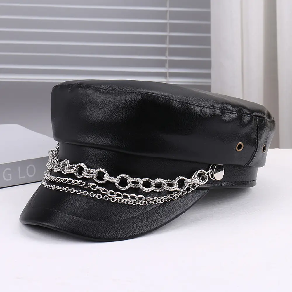 Black Leather Chain Strap Heel Sandals for Women - Image 8