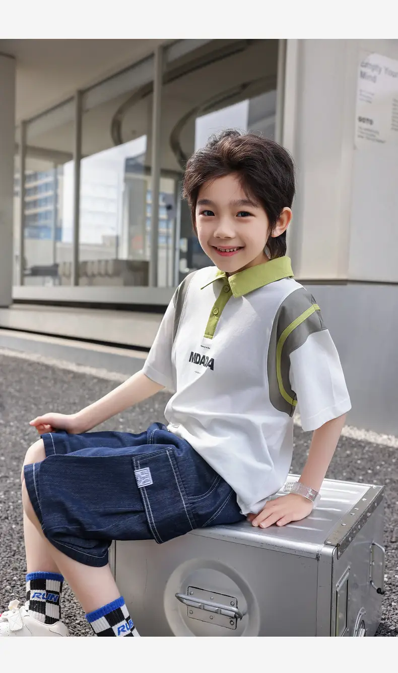 Boys Spliced Polo Shirt White Blue Medium Large — feature 24