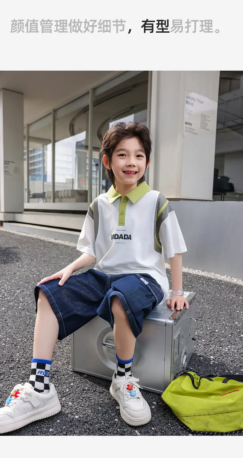 Boys Spliced Polo Shirt White Blue Medium Large — feature 27