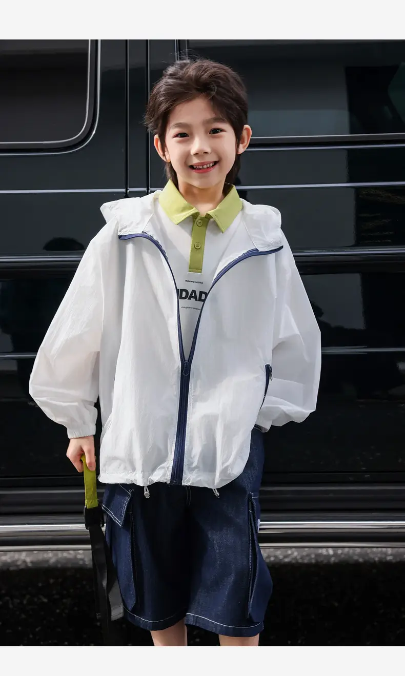 Boys Spliced Polo Shirt White Blue Medium Large — feature 29