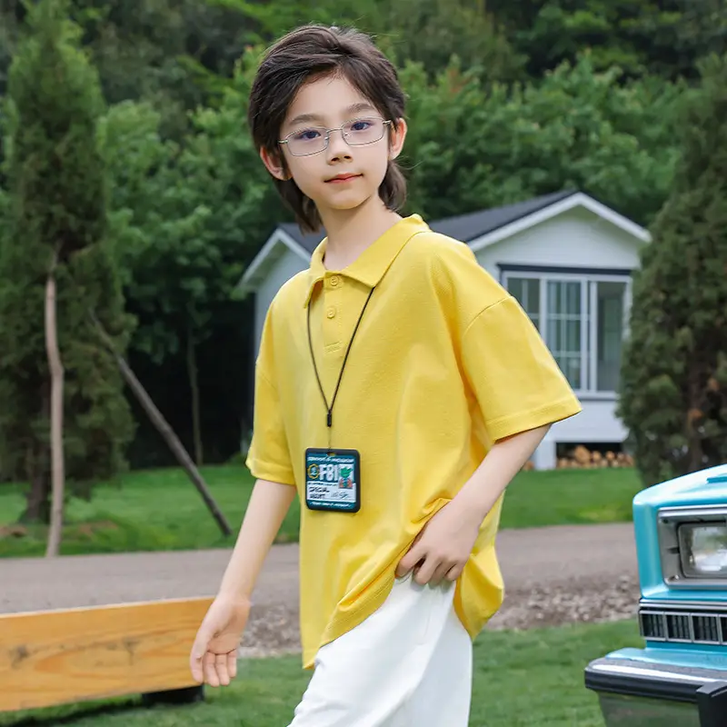 Boys Spliced Polo Shirt White Blue Medium Large