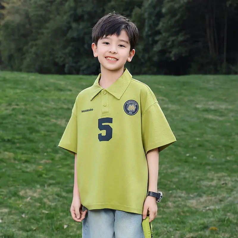 Boys Spliced Polo Shirt White Blue Medium Large