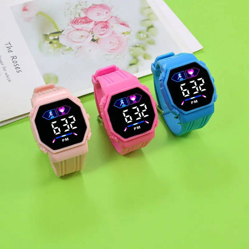 LED Digital Display Sports Student Watch Green Grey — feature 1
