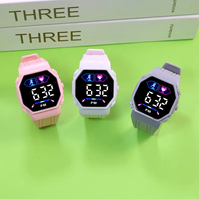 LED Digital Display Sports Student Watch Green Grey — feature 3