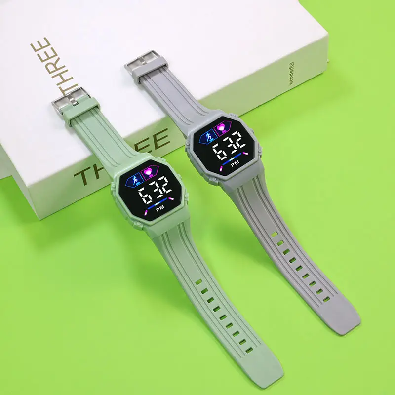 LED Digital Display Sports Student Watch Green Grey — feature 4