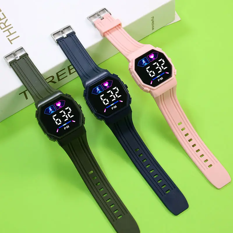 LED Digital Display Sports Student Watch Green Grey — feature 5