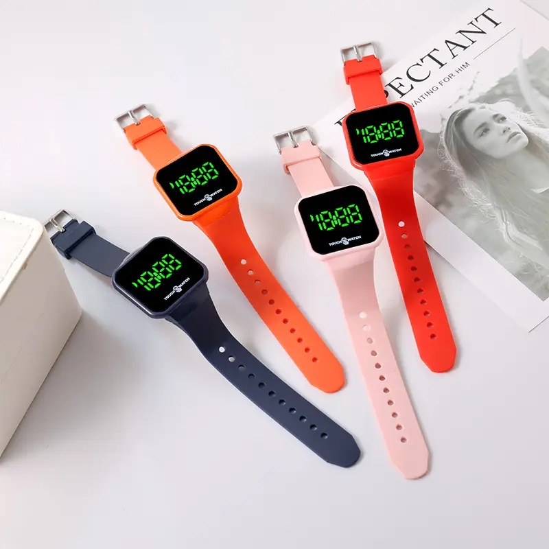 Digital Touch Screen Watch Orange Band for Men Women