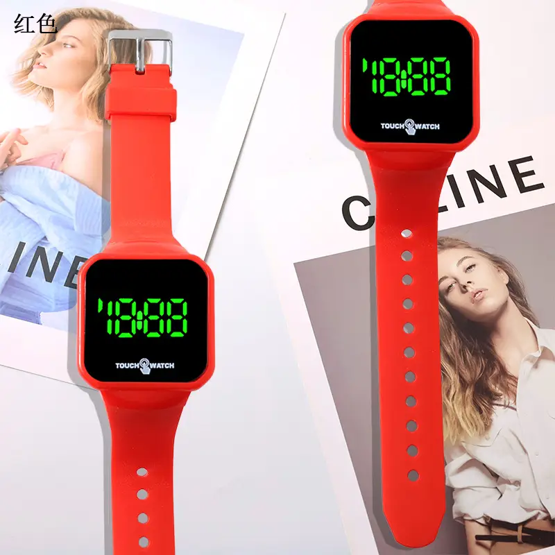 Digital Touch Screen Watch Orange Band for Men Women