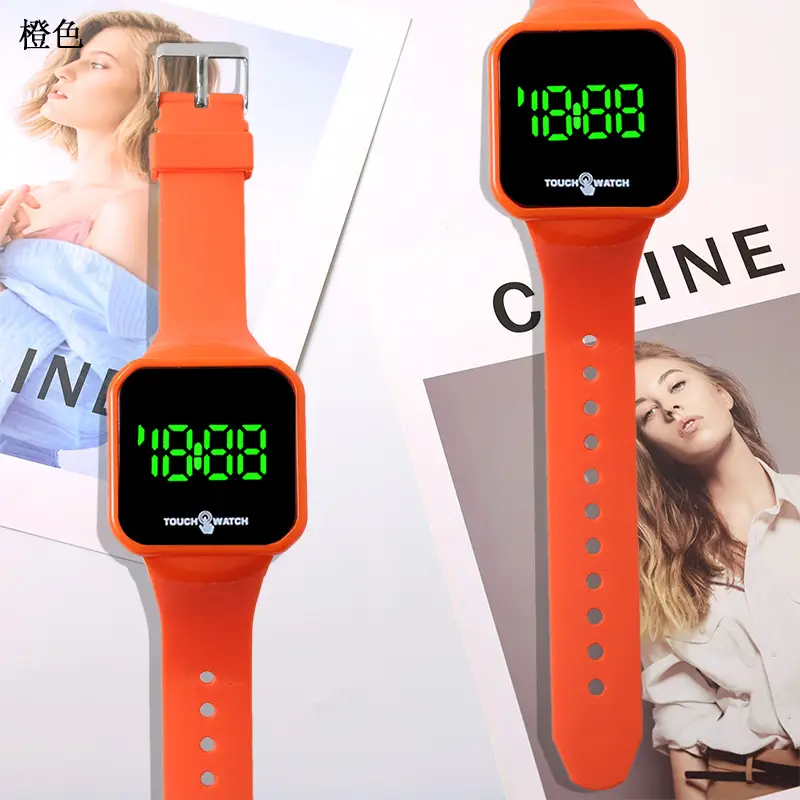 Digital Touch Screen Watch Orange Band for Men Women