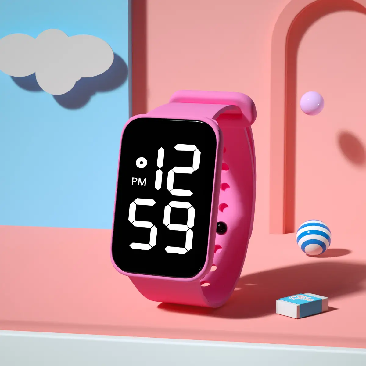 Pink LED Touch Bracelet Watch 12:59 PM - Image 3