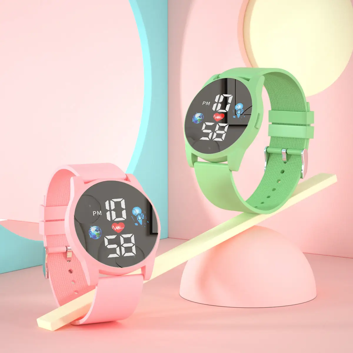 Kids Digital Display Watch Pink Green Sport Wear - Image 9