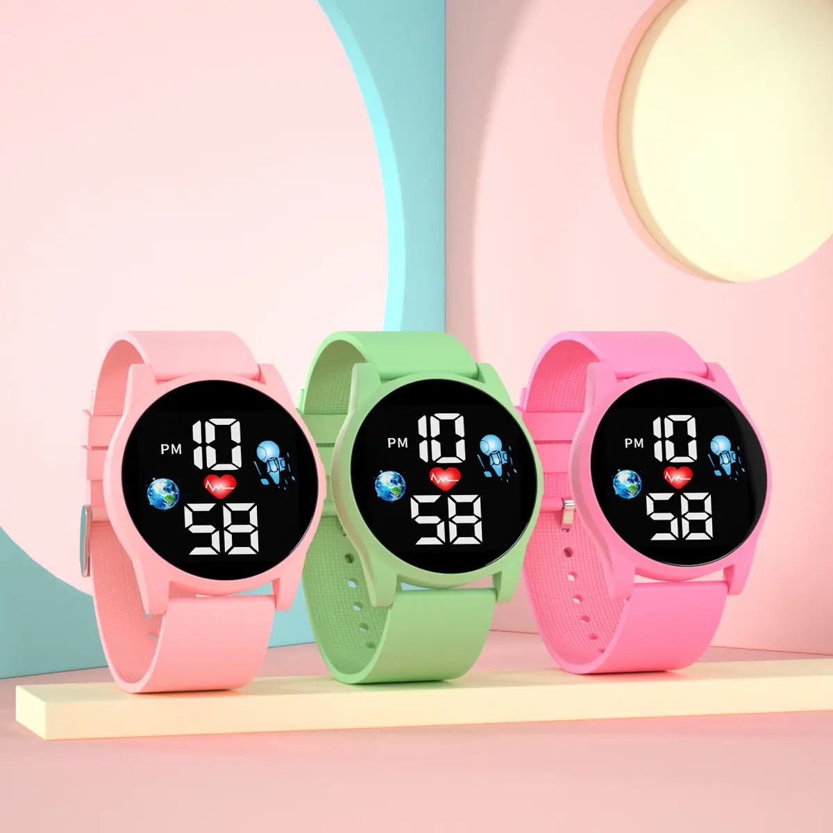 Kids Digital Display Watch Pink Green Sport Wear - Image 11
