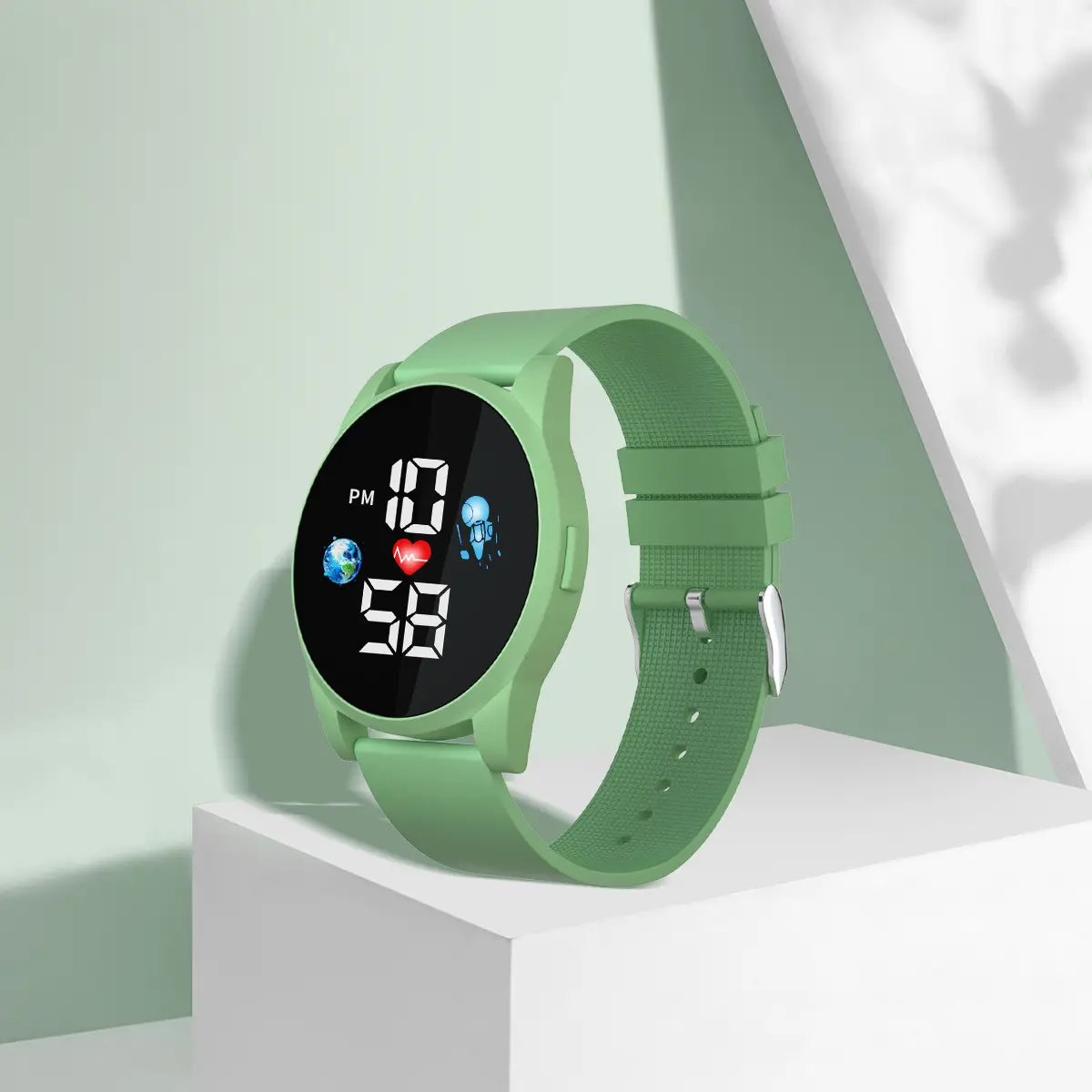 Kids Digital Display Watch Pink Green Sport Wear - Image 12