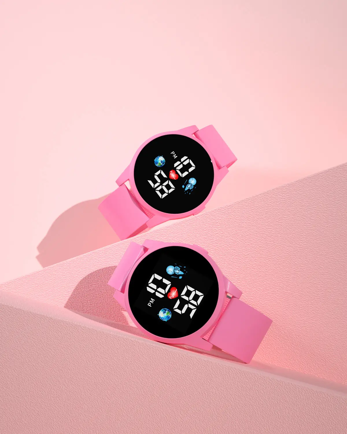Kids Digital Display Watch Pink Green Sport Wear — feature 3