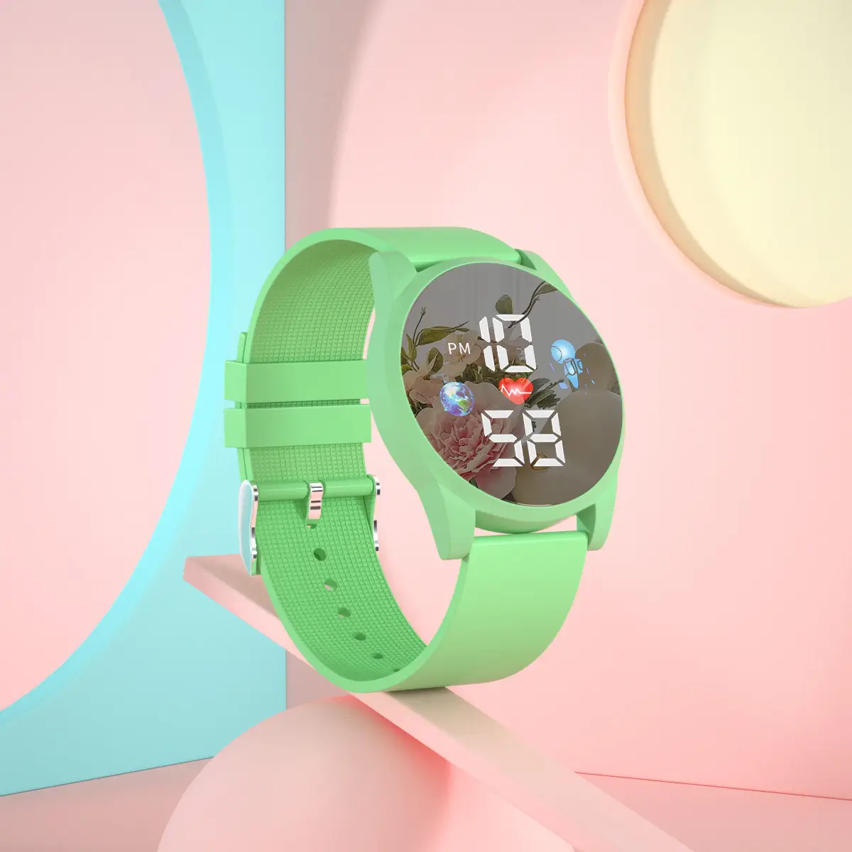Kids Digital Display Watch Pink Green Sport Wear - Image 4