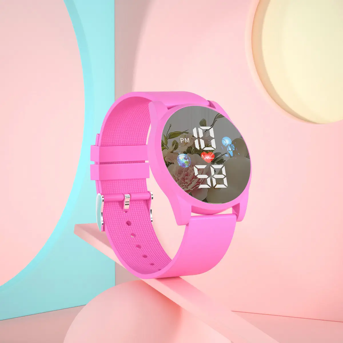 Kids Digital Display Watch Pink Green Sport Wear - Image 7