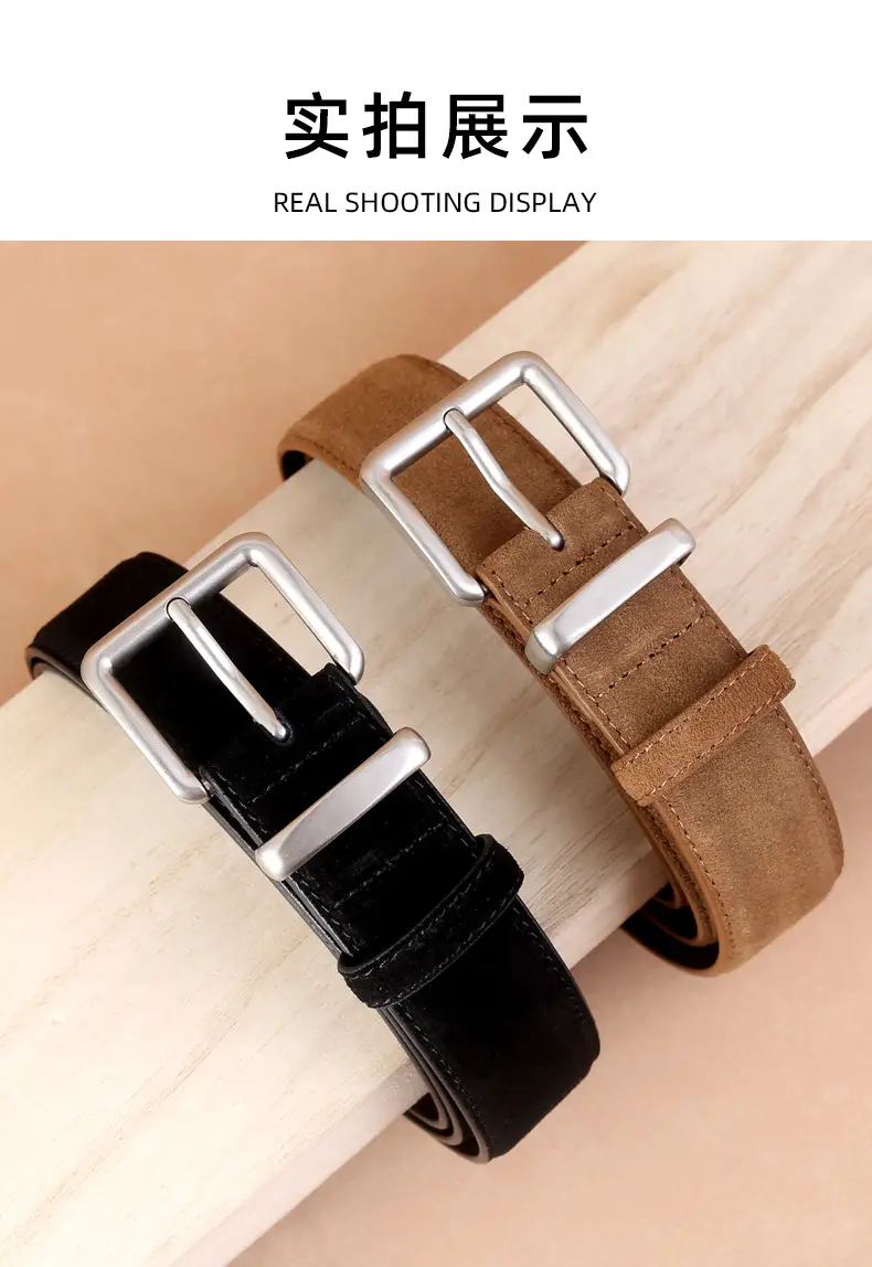 Women's Genuine Leather Belt with Square Buckle Brown — feature 15