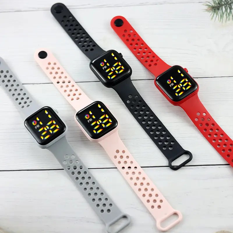 Red Silicone Sport Watch with Rainbow LED Display