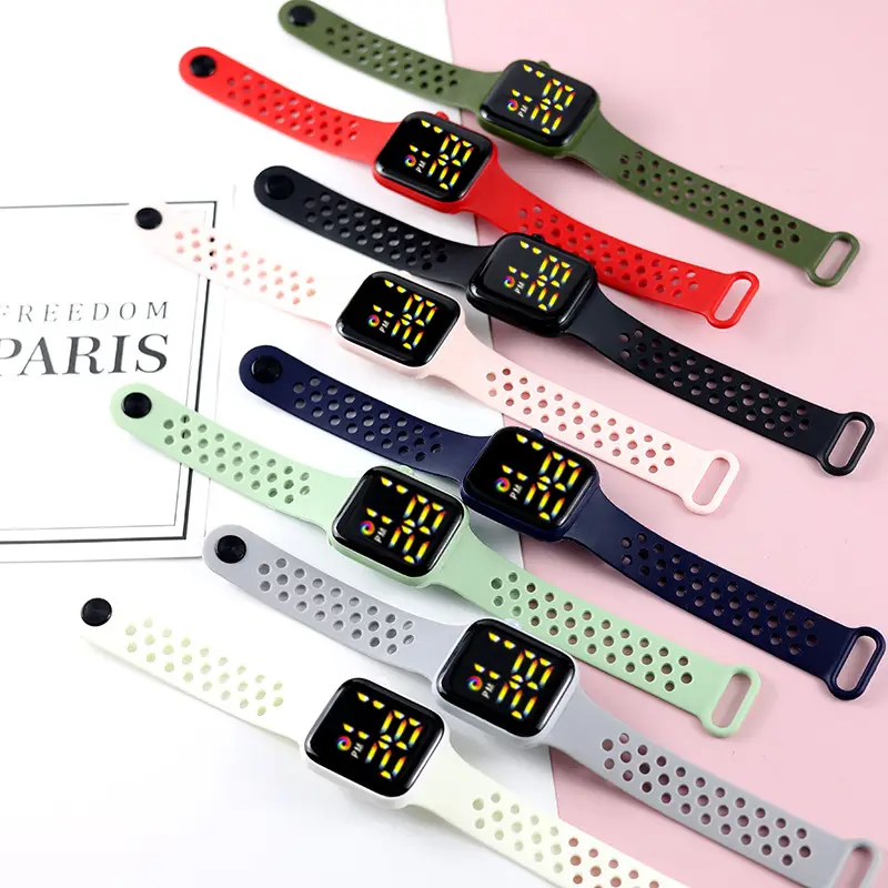 Red Silicone Sport Watch with Rainbow LED Display