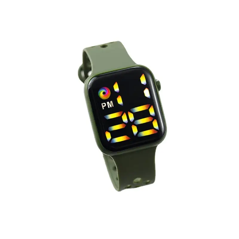 Red Silicone Sport Watch with Rainbow LED Display