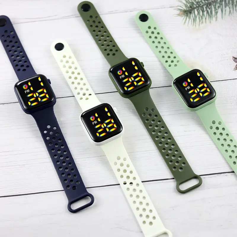 Red Silicone Sport Watch with Rainbow LED Display — feature 3