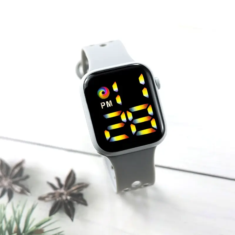 Red Silicone Sport Watch with Rainbow LED Display