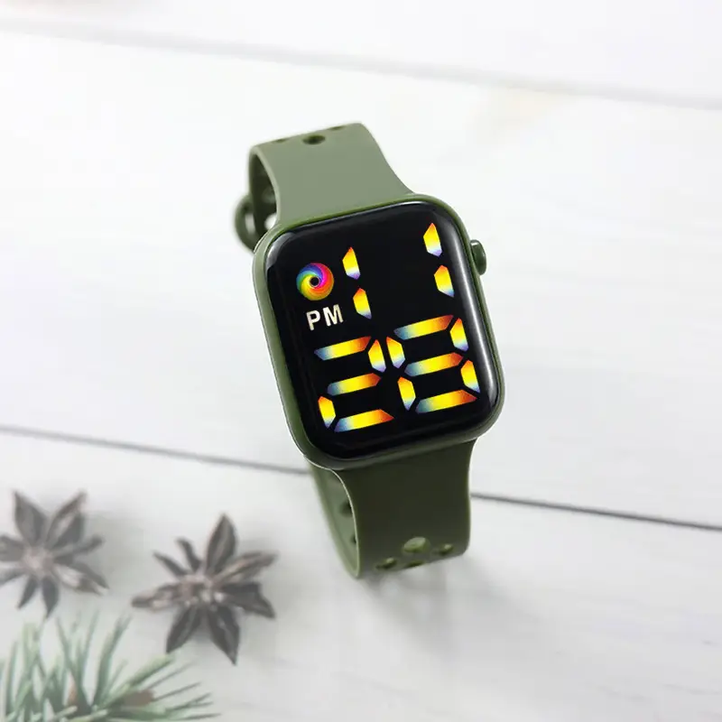 Red Silicone Sport Watch with Rainbow LED Display