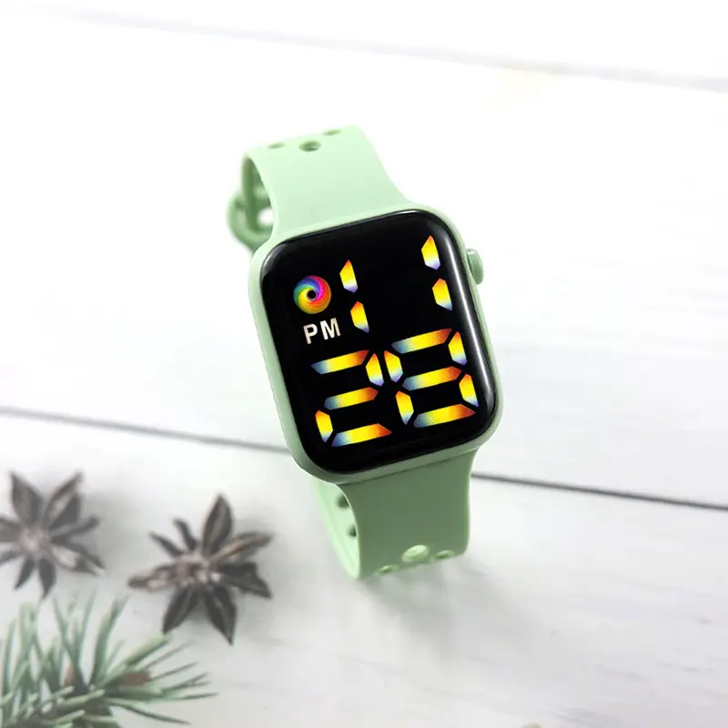 Red Silicone Sport Watch with Rainbow LED Display