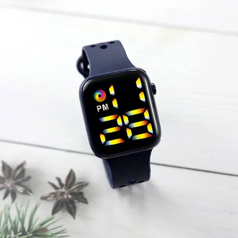 Red Silicone Sport Watch with Rainbow LED Display