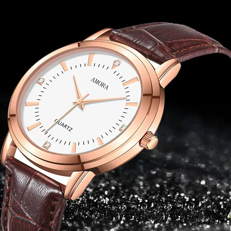 Women's Live Broadcast Watch Brown Black Leather Belt — feature 3