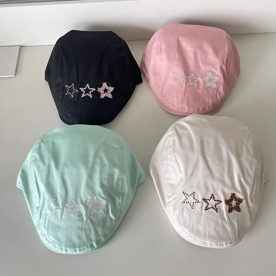 Women Star Embroidered Beret Caps Large Circumference