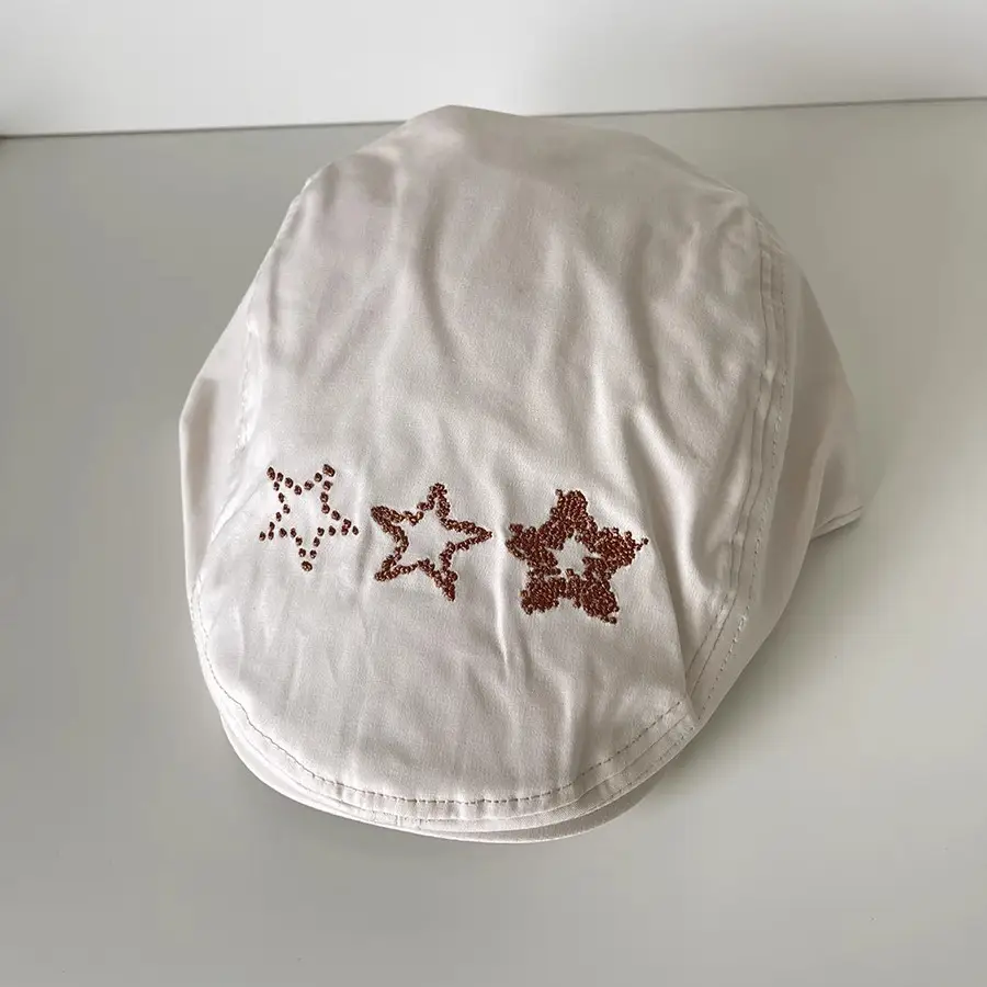 Women Star Embroidered Beret Caps Large Circumference