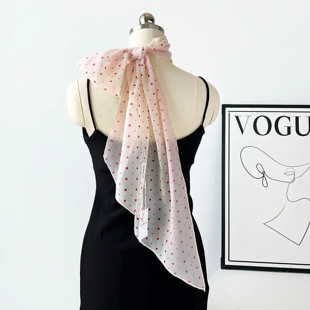 Women Silk Polka Dot Scarf Belt Waistband Hairband Set