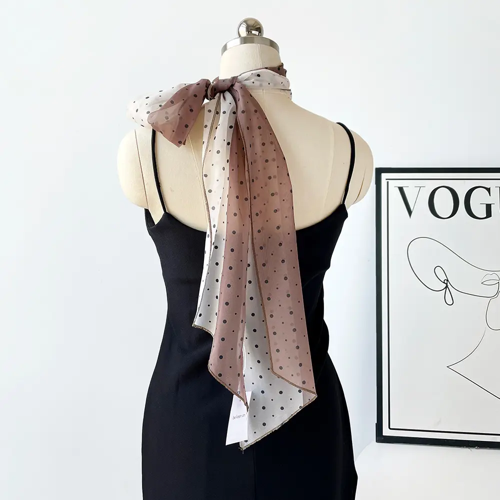 Women Silk Polka Dot Scarf Belt Waistband Hairband Set